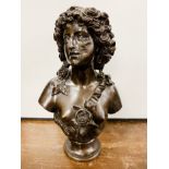 BRONZE ART NOUVEAU STYLE BUST OF WOMAN WITH FLOWERS IN HER HAIR 30CMS (H) APPROX