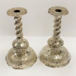 PAIR OF EARLY 20TH CENTURY HM SILVER WEIGHTED CANDLESTICKS 25CMS TALL - 92.4 ozs APPROX