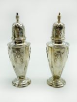 PAIR OF TWO LARGE HALLMARKED SILVER SUGAR CASTERS BY LEVI & SALAMAN