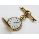 14CT GOLD FOB WATCH AND A BROOCH