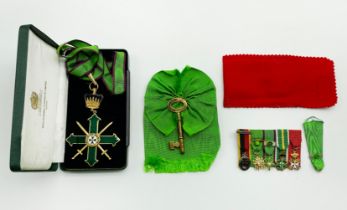 MILITARY AND HOSPITALLER ORDER OF ST. LAZARUS OF JERUSALEM MEDAL WITH MINIATURE & CEREMONIAL KEY