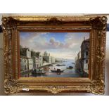 LARGE GILT FRAMED VENICE SCENE OIL PAINTING - 58 X 88 CMS