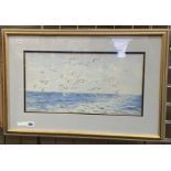 FRED FITZGERALD - SEAGULLS FOLLOWING BOAT - WATERCOLOUR - 50 X 25 CMS