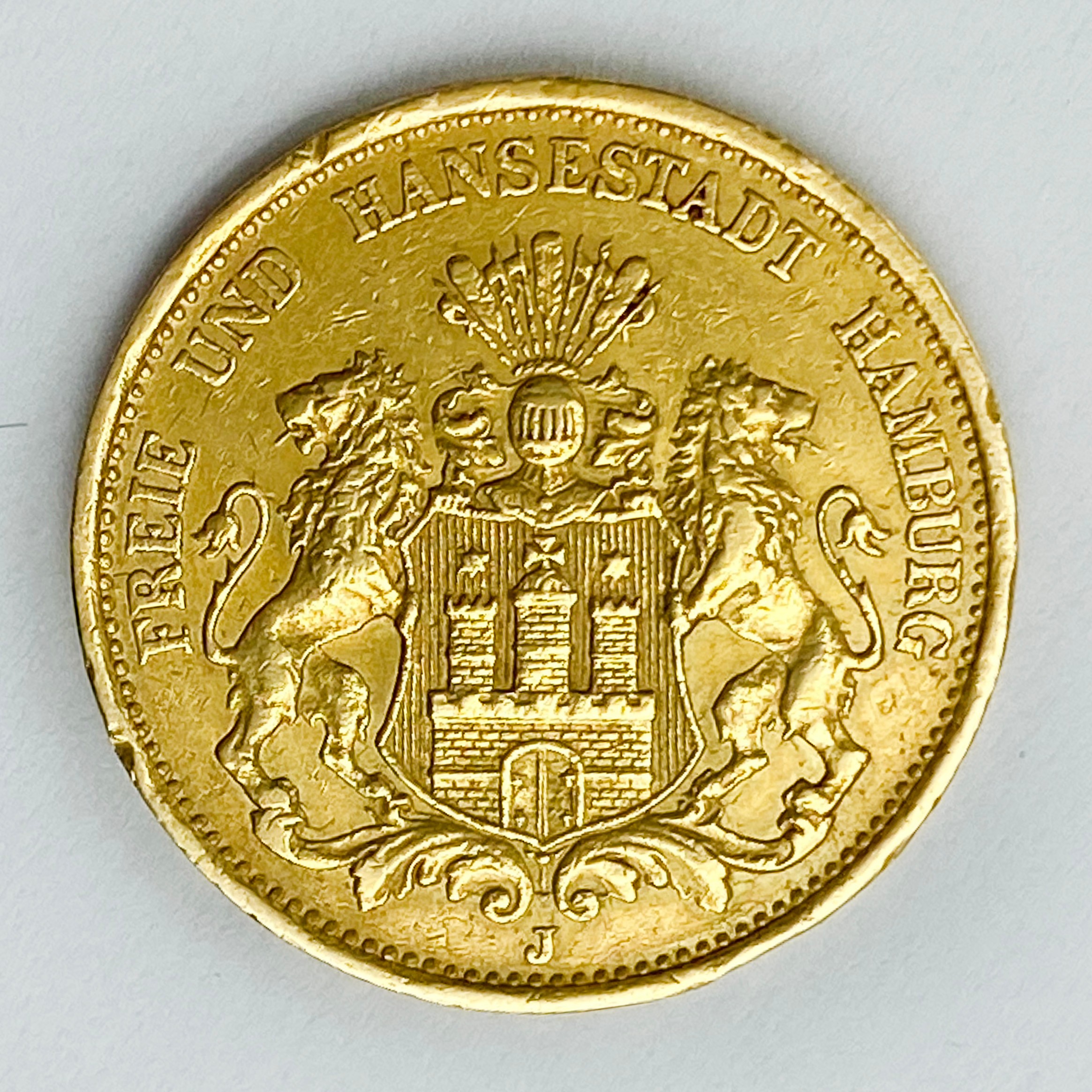 1877 20 MARK FREE HANSEATIC CITY OF HAMBURG (GERMAN STATES) GOLD COIN - Image 2 of 3