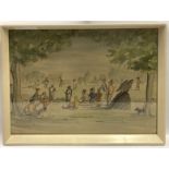 WATERCOLOUR - CRICKETING SCENE ENTITLED WHIT MONDAY - MONOGRAMME