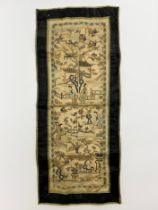 A PAIR OF ANTIQUE CHINESE SLEEVE BANDS DEPICTING FIGURES AMID PAVILIONS