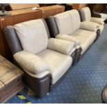 SCS JACKSON 2 SEATER & 2 CHAIRS IN TWO TONE TAN & BROWN LEATHER