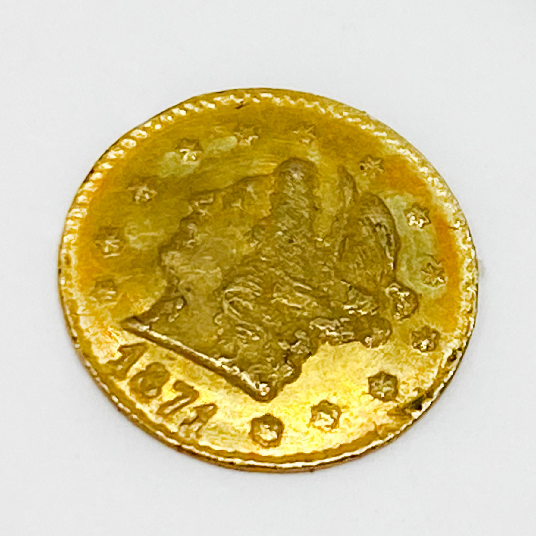 FRACTIONAL GOLD COIN 1871 US QUARTER DOLLAR CALIFORNIA - Image 2 of 2