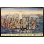 VINTAGE LETIZIA PITIGLIANI FRAMED NEW YORK CITY WORLD TRADE CENTER POSTER