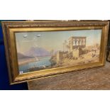 WATERCOLOUR BY C BACHER 'NICE SCENE' IN FRAME - DAMP DAMAGE TO LEFT SIDE - 100 X 41 CMS