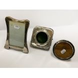 TWO HM SILVER PHOTO FRAMES & POCKET WATCH FRAME - 13 ozs APPROX