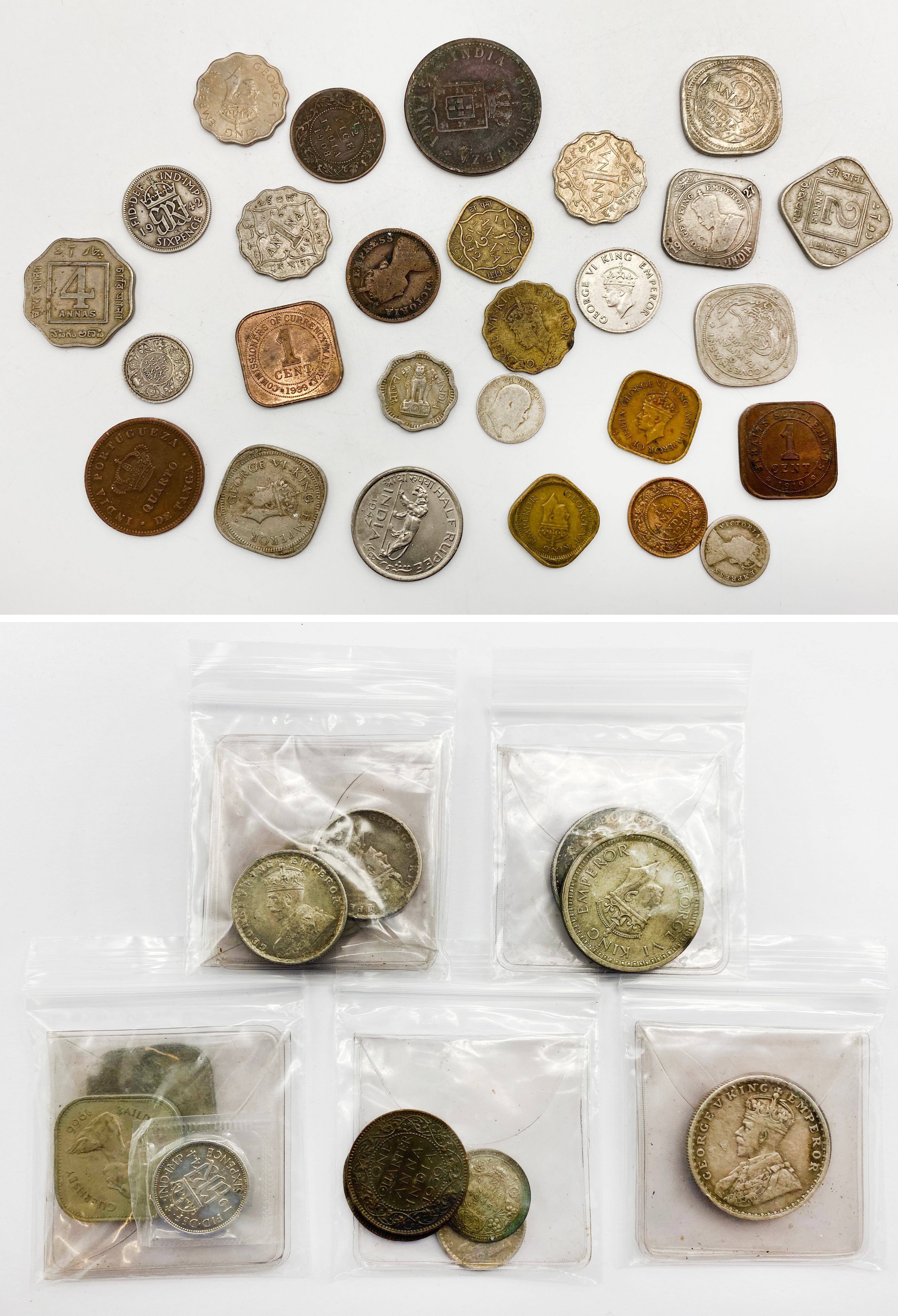 SELECTION OF EARLY INDIAN COINS INCLUDING SILVER