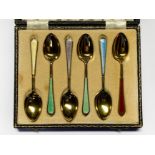 SIX BOXED SILVER & ENAMEL TEASPOONS