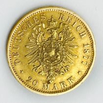 1877 20 MARK FREE HANSEATIC CITY OF HAMBURG (GERMAN STATES) GOLD COIN