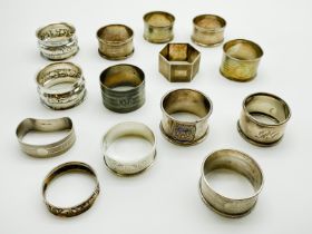 SELECTION OF VARIOUS HALLMARKED SILVER NAPKIN RINGS (14)