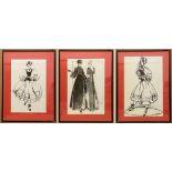 SELECTION OF THREE COSTUME DESIGNS DRAWINGS BY FASHION DESIGNER DAVID WOLFE (FRAMED)