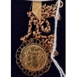 1892 FULL SOVEREIGN IN 9CT GOLD MOUNT ON CHAIN