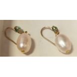 9CT GOLD TESTED PEARL & TURQUOISE EARRINGS