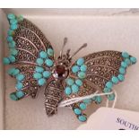 TURQUOISE & SILVER BUTTERFLY BROOCH