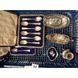 CASED H/M SILVER SPOONS & OTHER ITEMS