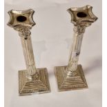 HM SILVER CORINTHIAN COLUMN CANDLESTICKS - 25 CMS (H)