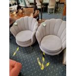 PAIR GREY VELVET SHELL CHAIRS