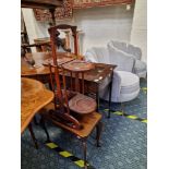 COLLAPSING CAKE STAND, SEWING TABLE & ANOTHER TABLE