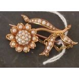 15CT GOLD & SEED PEARL BROOCH - 5.4 GRAMS