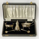 THREE PIECE BOXED HM SILVER CONDIMENT SET