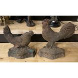 VICTORIAN COCKEREL & HEN CAST IRON DOOR STOPS