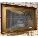 WATERCOLOUR - BRIDGE RIVER SCENE BY BESSIE JOHNSON 68CMS X 39CMH