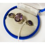 STERLING SILVER AMETHYST RING & MATCHING EARRINGS