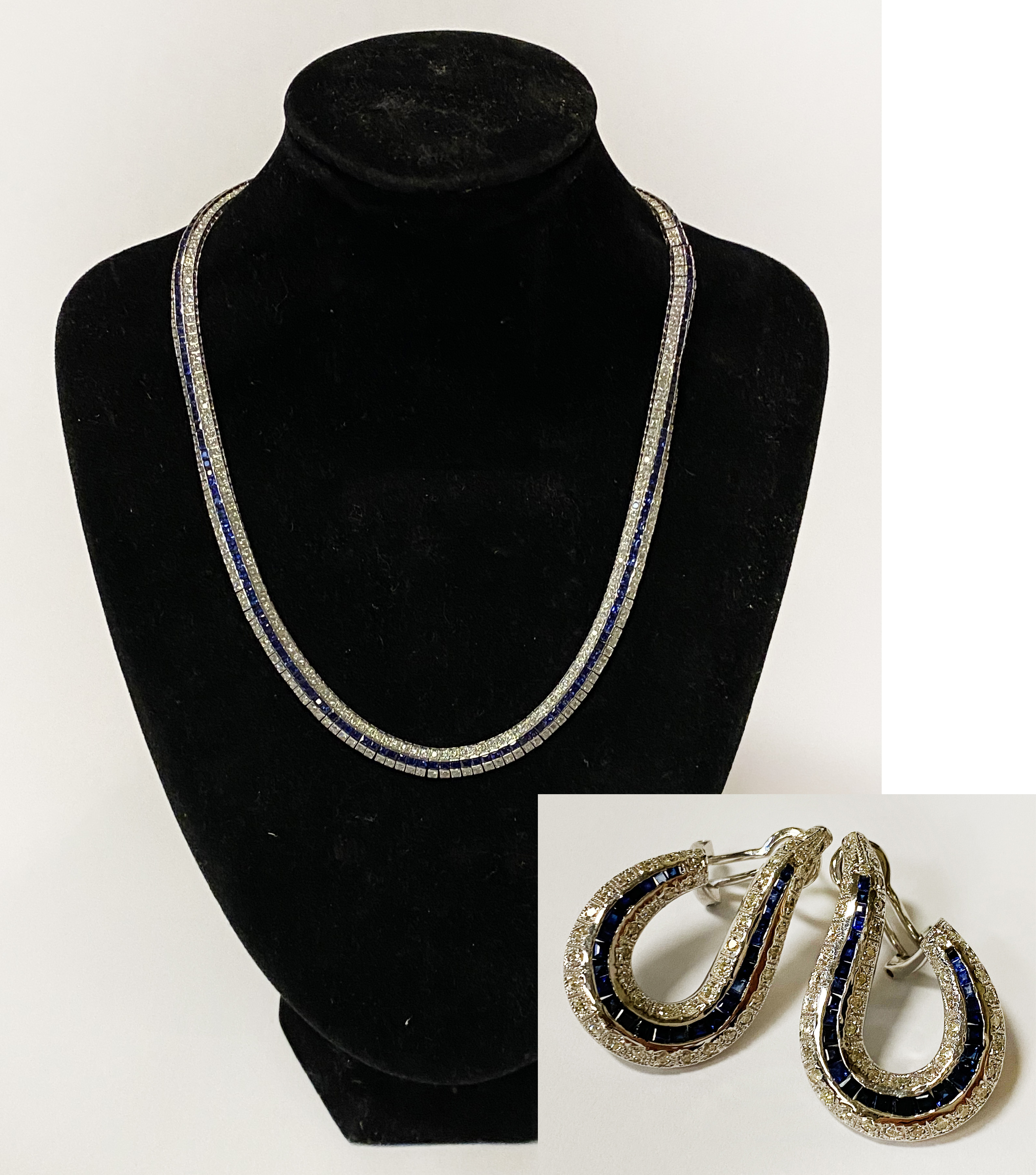 18CT DIAMOND & SAPPHIRE NECKLACE ( NECKLACE DIAMONDS ARE APPROX 5.85 POINTS, NECKLACE SAPPHIRE