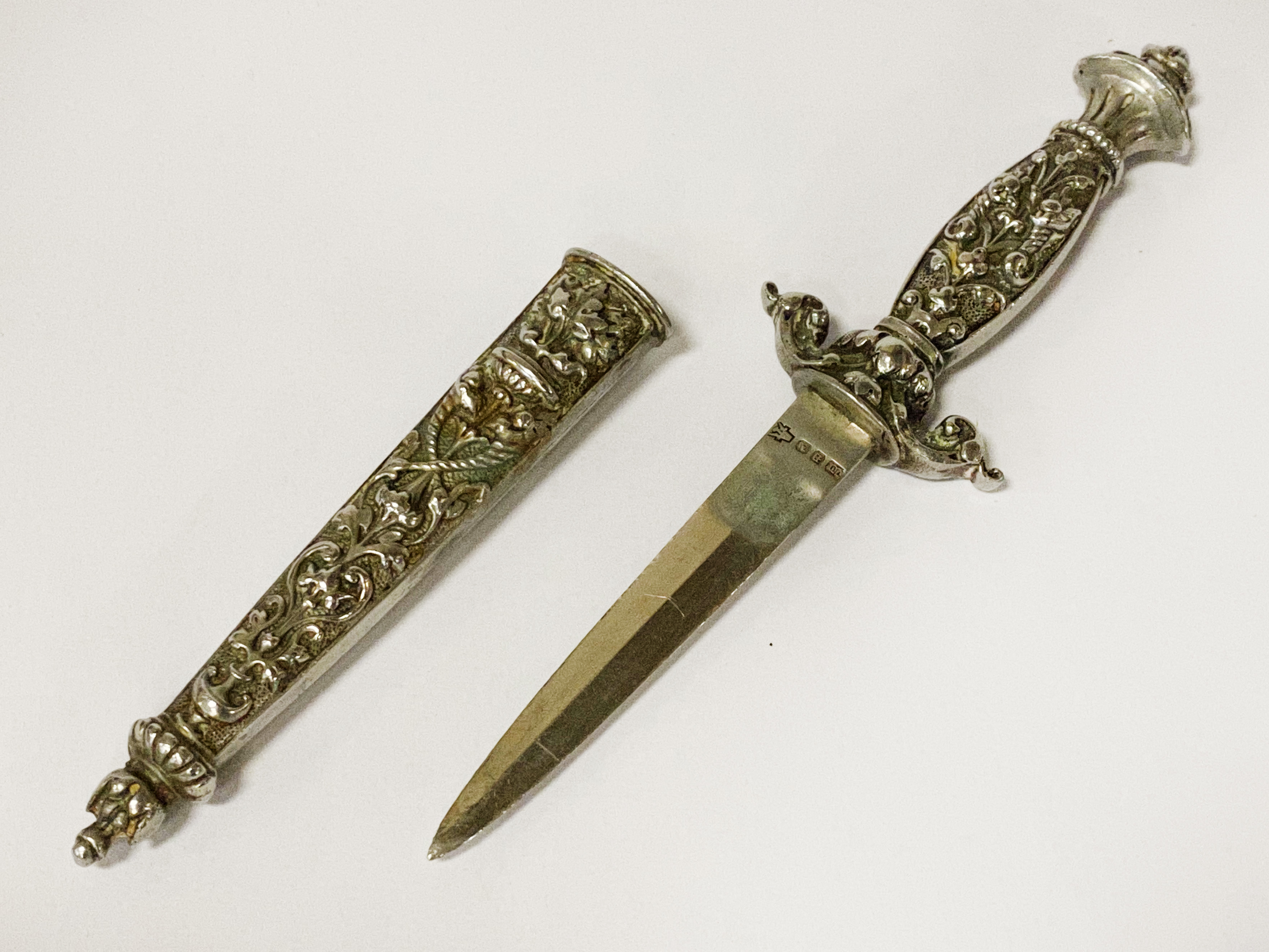 ORNATE EARLY DAGGER/LETTER OPENER WITH SCABBARD