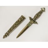 ORNATE EARLY DAGGER/LETTER OPENER WITH SCABBARD