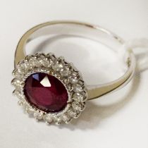 18CT RUBY & DIAMOND RING SIZE L/M - 3.3 GRAMS APPROX