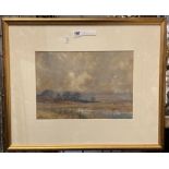 WATERCOLOUR OF LANDSCAPE SCENE WITH SHEEP - 30CMX X 35CMS - SIGNED D.H