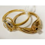 2 YELLOW 9CT GOLD RINGS WITH DIAMONDS - 3.7 GRAMS APPROX
