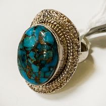 SILVER & TURQUOISE RING SIZE Q