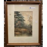 WATERCOLOUR MONOGRAMED FOREST SCENE - JP 1911 24CMW X 25CM H