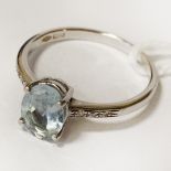 18CT AQUAMARINE & DIAMOND RING SIZE M - 2.4 GRAMS APPROX