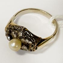 VINTAGE GOLD DIAMOND & PEARL RING SIZE O