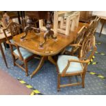 YEW DINING TABLE & 8 CHAIRS A/F