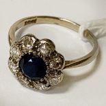 18CT WHITE GOLD DIAMOND SAPPHIRE RING SIZE N 2.5 GRAMS APPROX