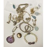 COLLECTION OF SILVER GEMSTONE & COSTUME JEWELLERY