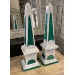 PAIR MARBLE & MALACHITE OBELISKS 42CMS APPROX