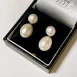 9CT GOLD DOUBLE DROP CULTURE PEARL STUDS