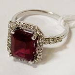 18CT TESTED RUBY & DIAMOND RING SIZE L/M