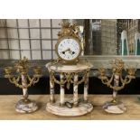 MARBLE MANTLE CLOCK & GARNITURE 41CMS APPROX