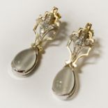 14CT GOLD MOONSTONE DROP EARRINGS - 6.6 GRAMS APPROX